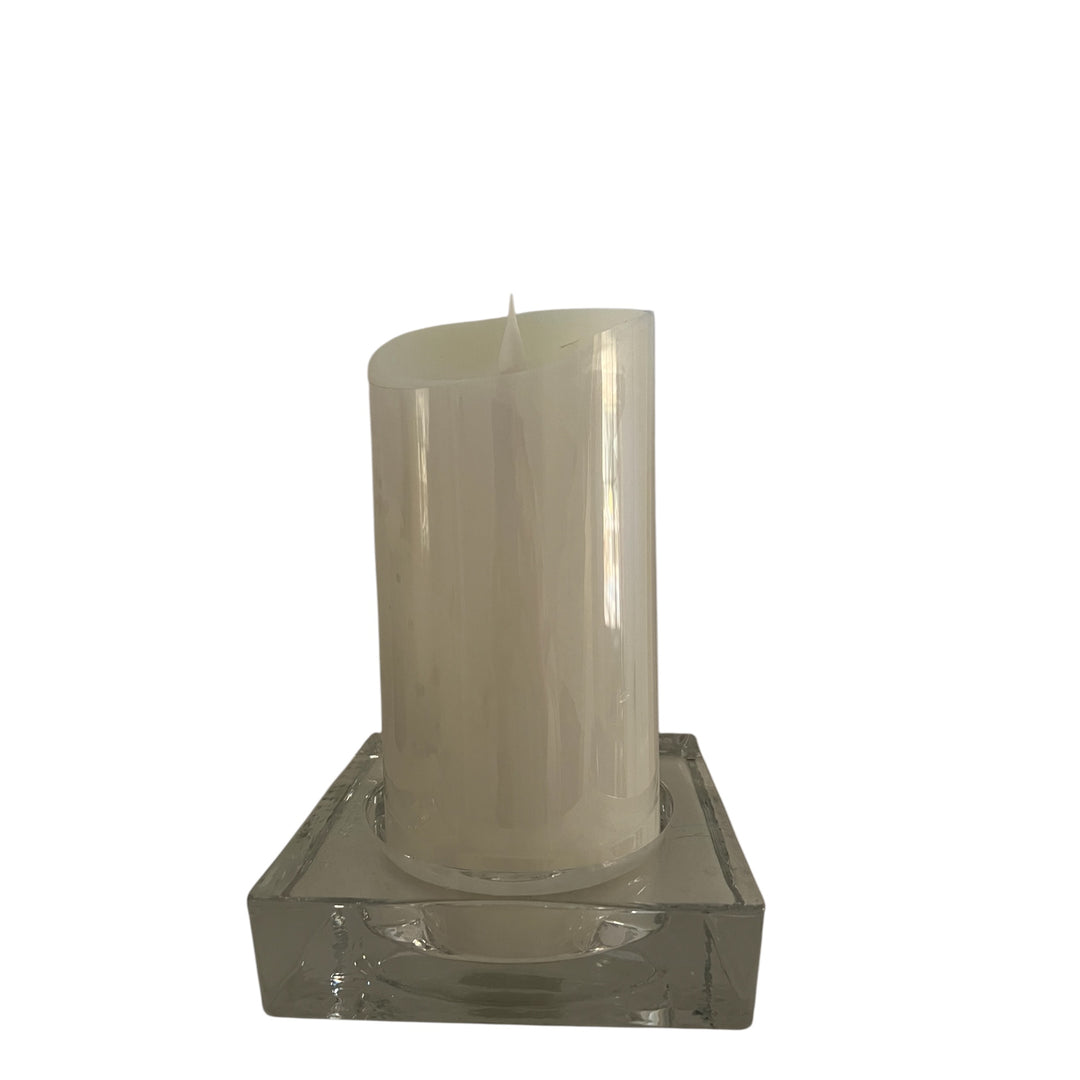 support carré en verre épais et transparent pour bougie