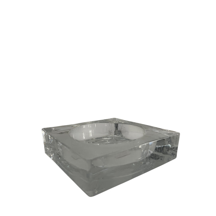 support carré en verre épais et transparent pour bougie en cire