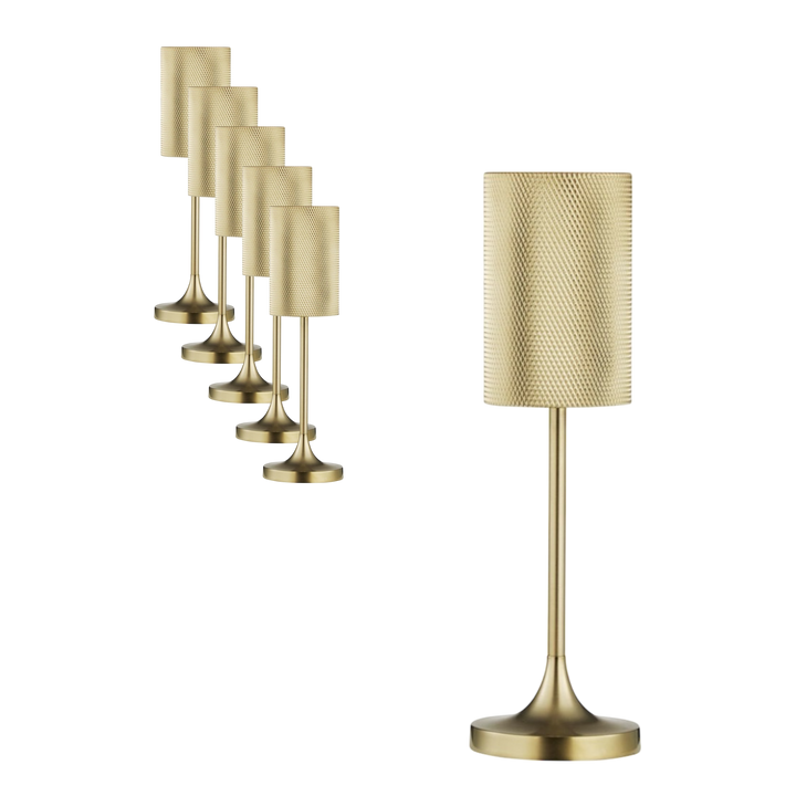 Set de  six Cayman Micro Champagne & NurlingRE H 20 cm- Lampe de table rechargeable sans fil pour restaurant & hôtel