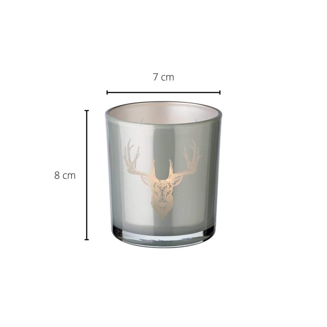 Set de 2 verres à bougies Eto (hauteur 8 cm, Ø 7 cm), gris, avec motif cerf