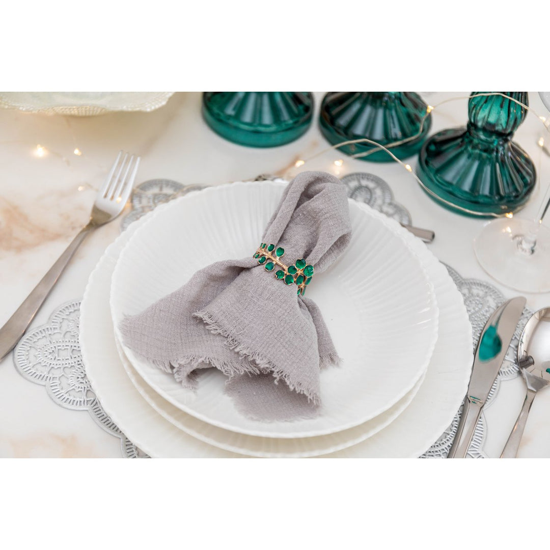 Lot de 4 ronds de serviette dorés avec diamants verts