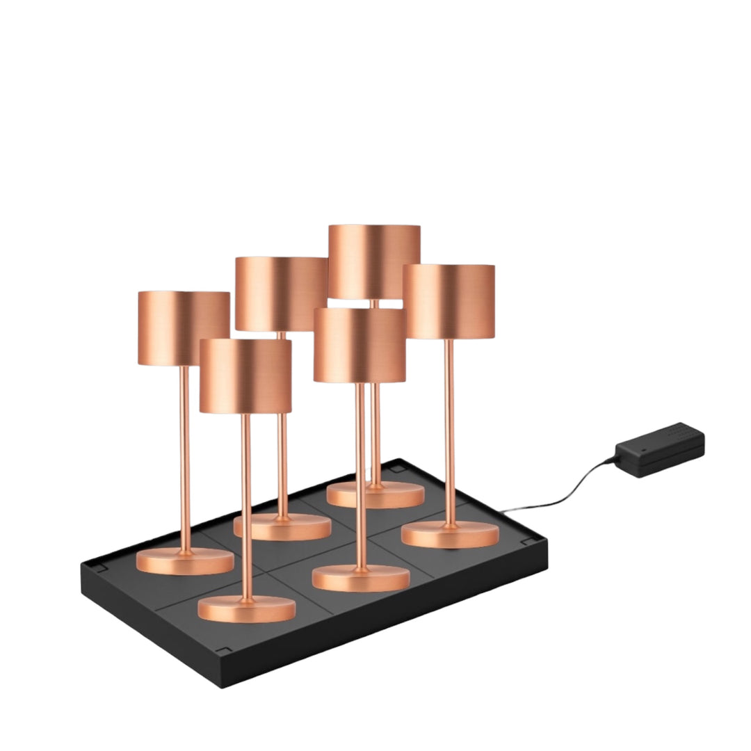 Set de 6 Lampes Rechargeables sans fil Tahiti cuivre  Brossé LED H26 cm