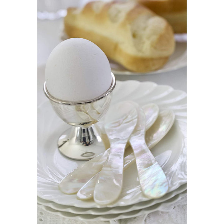  2 cuillères en nacre - cuillères à caviar / cuillères à œuf | extrémité du manche rond