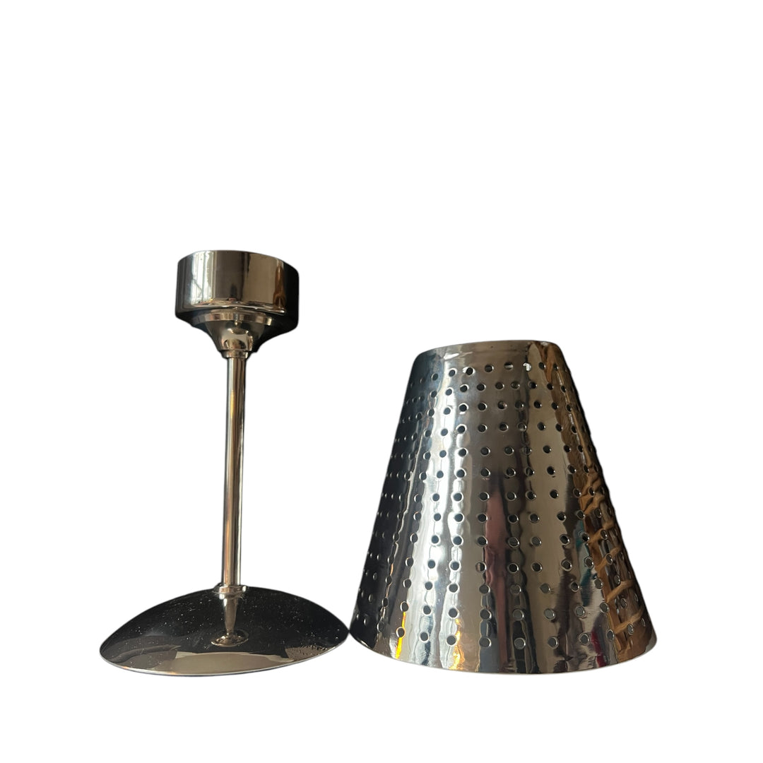 Lampe de table avec abat-jour Métallique Nickelé | Pour bougie