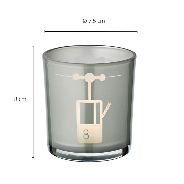 Lot de 2 photophores en verre (hauteur 8 cm, ø 7,5 cm) en gris, avec motif  télécabine de ski