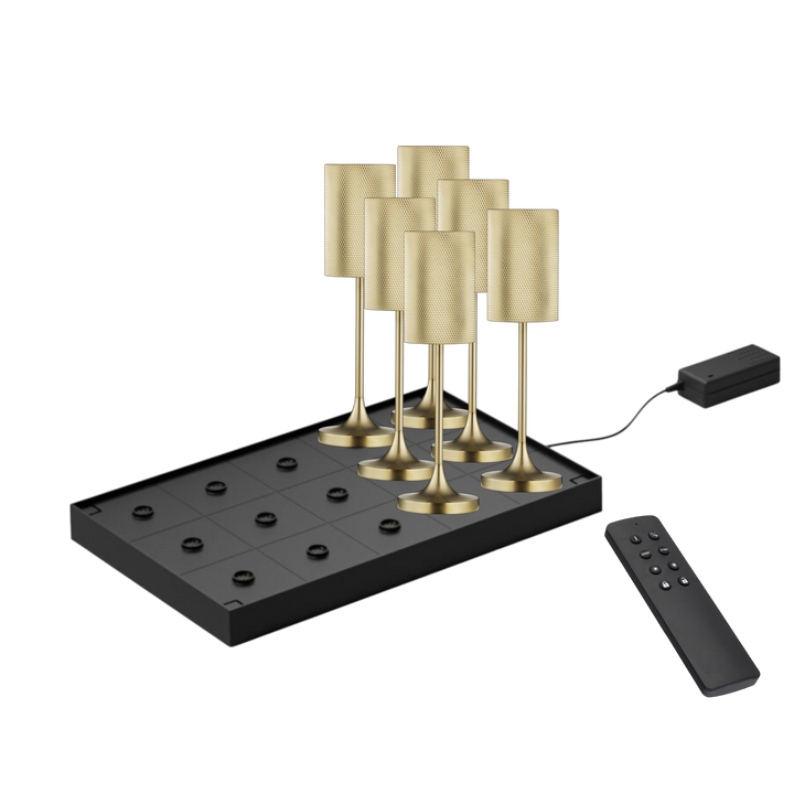 set de 6 Cayman Micro Champagne & NurlingRE H 20 cm- Lampe de table rechargeable sans fil pour restaurant & hôtel