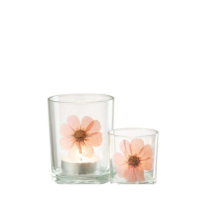 J-Line Photophore Fleur Rose Verre