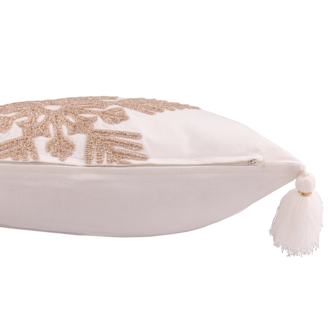 Coussin Flocon de Neige + Pompons Cotton blanc / beige cadeaux pour noel