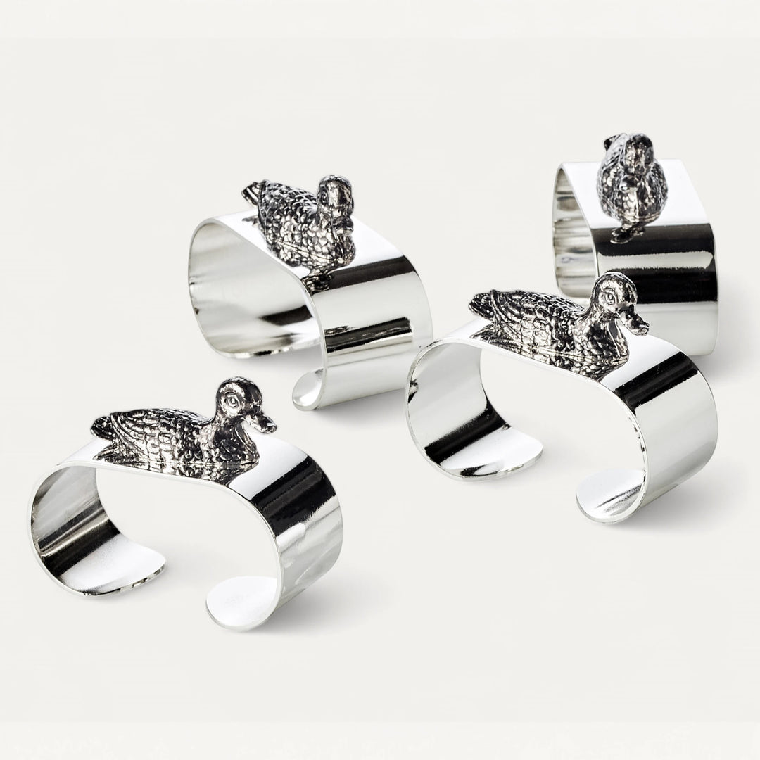 4 ronds de serviette Duck Plaqués argent, canard