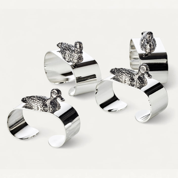 4 ronds de serviette Duck Plaqués argent, canard