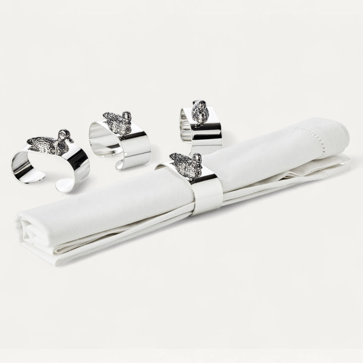 4 ronds de serviette Duck Plaqués argent, forme canard