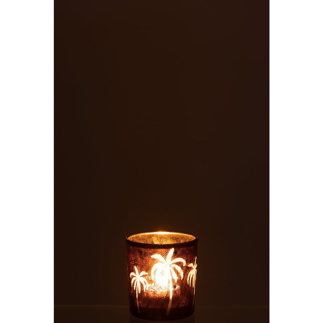 J-Line photophore en verre motif Palmier Tropical H8 cm
