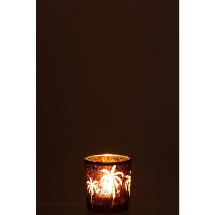 J-Line photophore en verre motif Palmier Tropical H8 cm