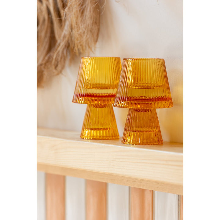J-Line Bougeoir Chapeau en Verre Orange