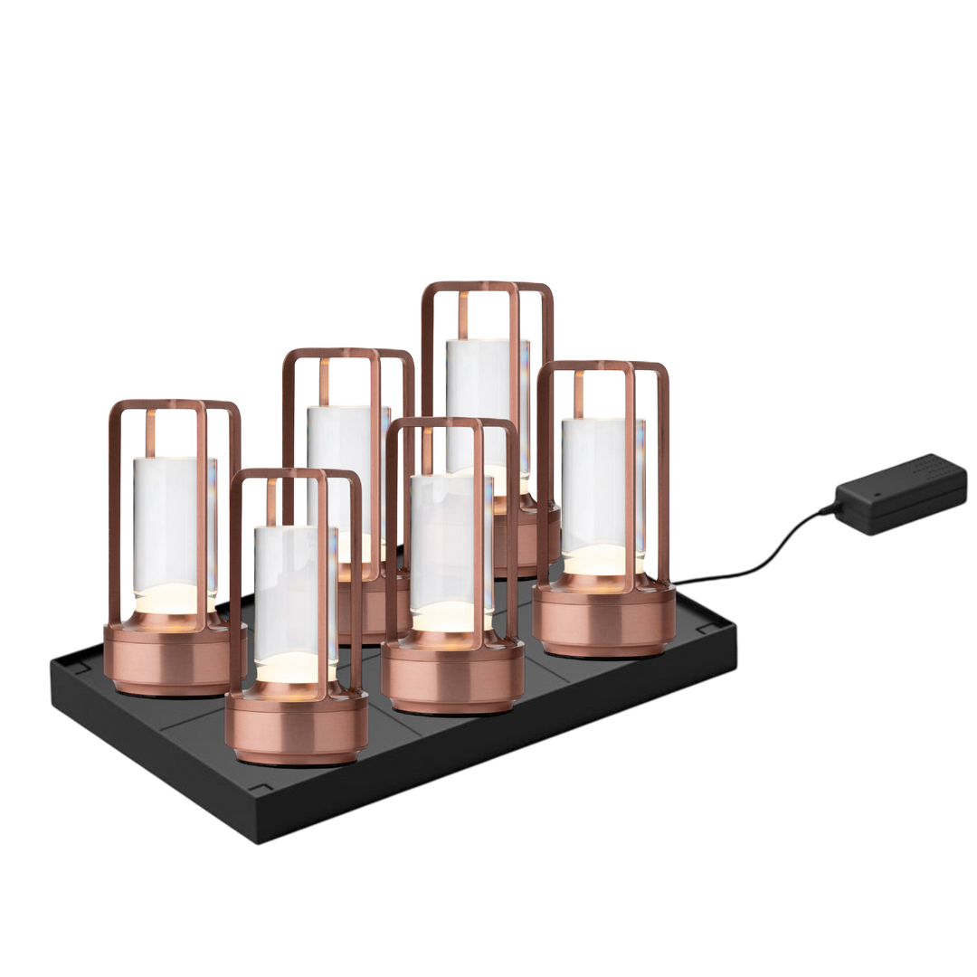 Set de 6 Lampes Rechargeables sans fil Cuba H17,5cm -Cuivre Brossé