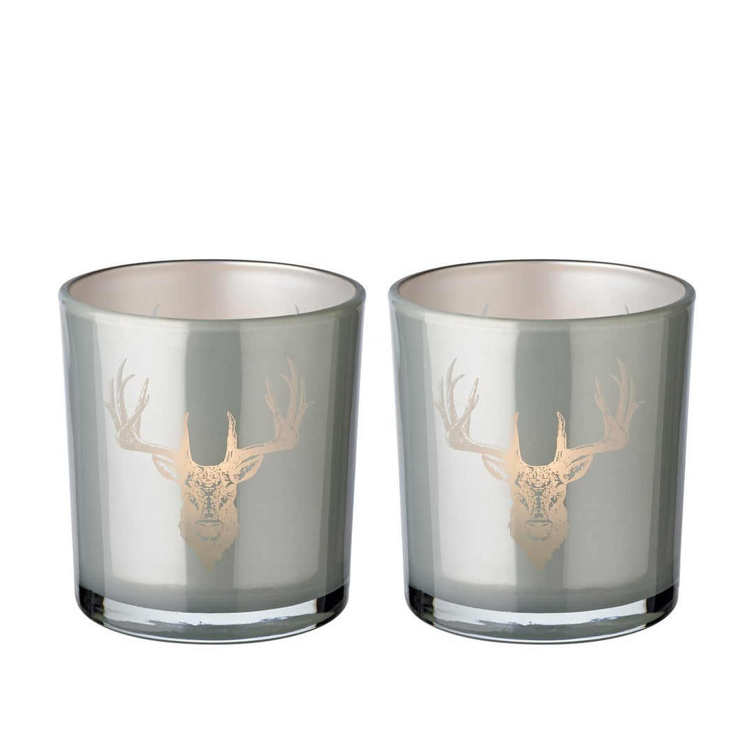 Set de 2 verres à bougies Eto (hauteur 8 cm, Ø 7 cm), gris, avec motif cerf