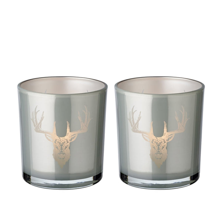 Set de 2 verres à bougies Eto (hauteur 8 cm, Ø 7 cm), gris, avec motif cerf