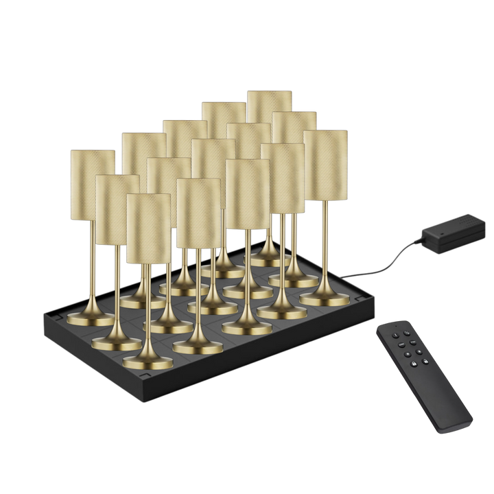 Set de 15 Cayman Micro Champagne & NurlingRE H 20 cm- Lampe de table rechargeable sans fil pour restaurant & hôtel