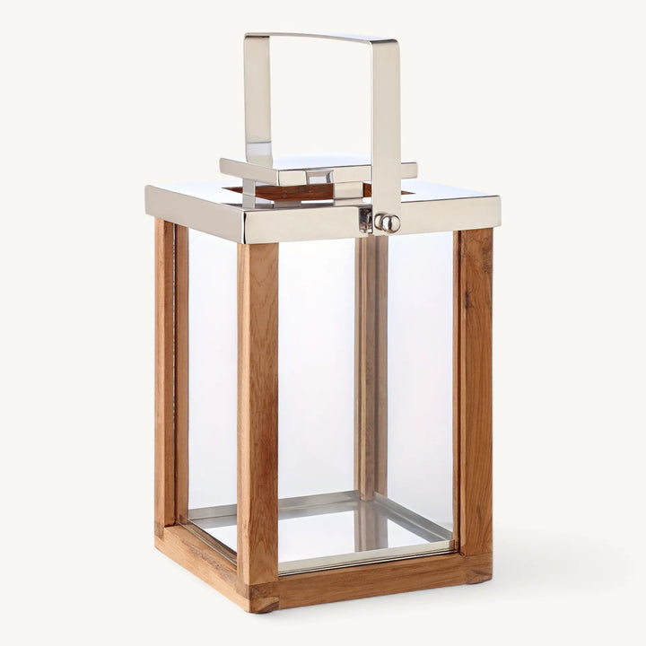 Lanterne Miami H36 cm | Bois de teck fin | Acier inoxydable, nickelé brillant