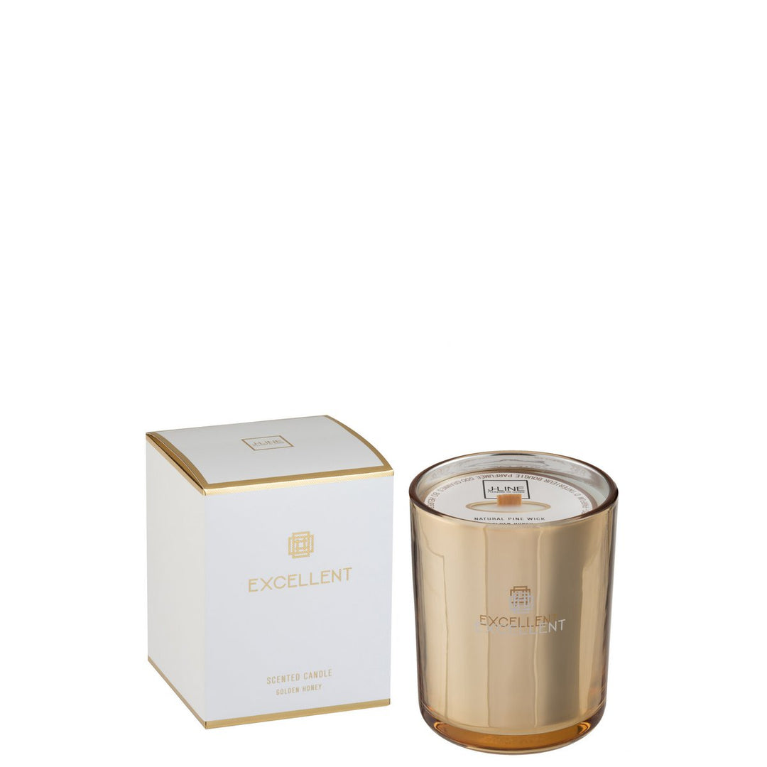 Bougie Parfumée Excellent Golden Honey en Verre Doré H14,5 cm-80 heures