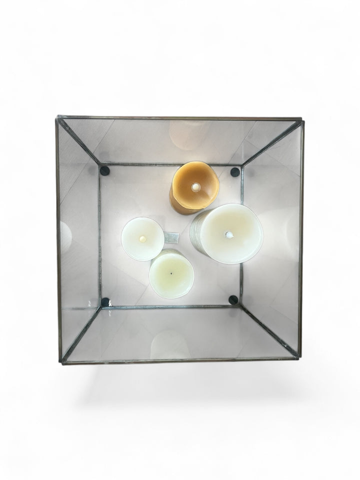 Lanterne sans anse laiton antique avec verre