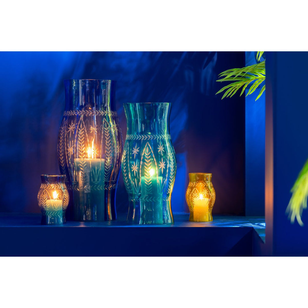 Photophore Tarifa Verre Bleu Smal | Pare-vent en verre pour bougie