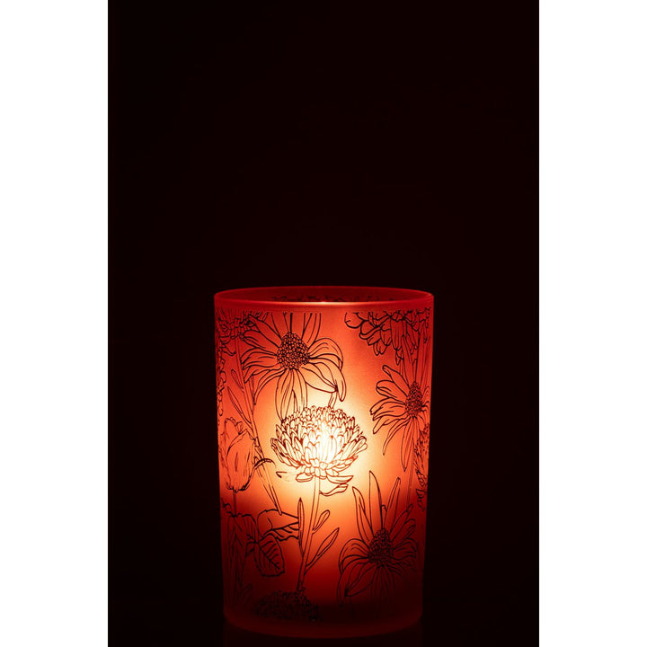 Photophore Fleurs Verre Mat Rouge/Or Large 3