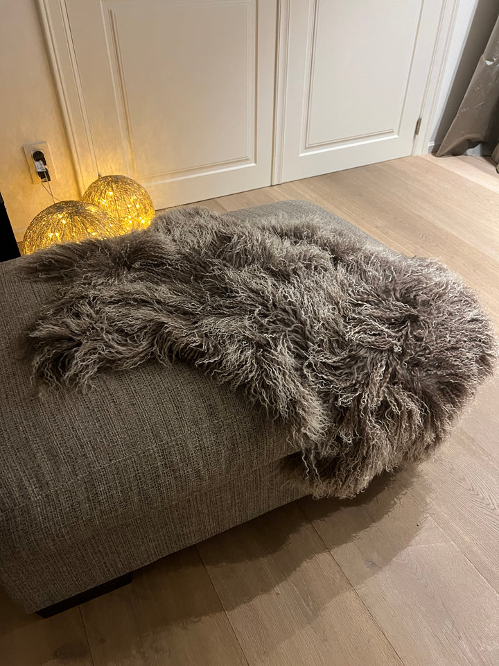 Tapis Décoratif  en peau de mouton tibétain Gris mélangé