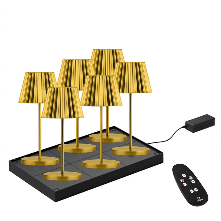 Set de 6 Lampes Rechargeables sans fil Dominica Or Brossé H26 cm pour Horeca