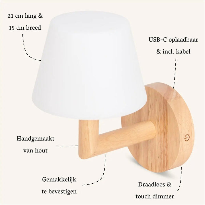 Applique murale rechargeable Ted en bois brun clair 