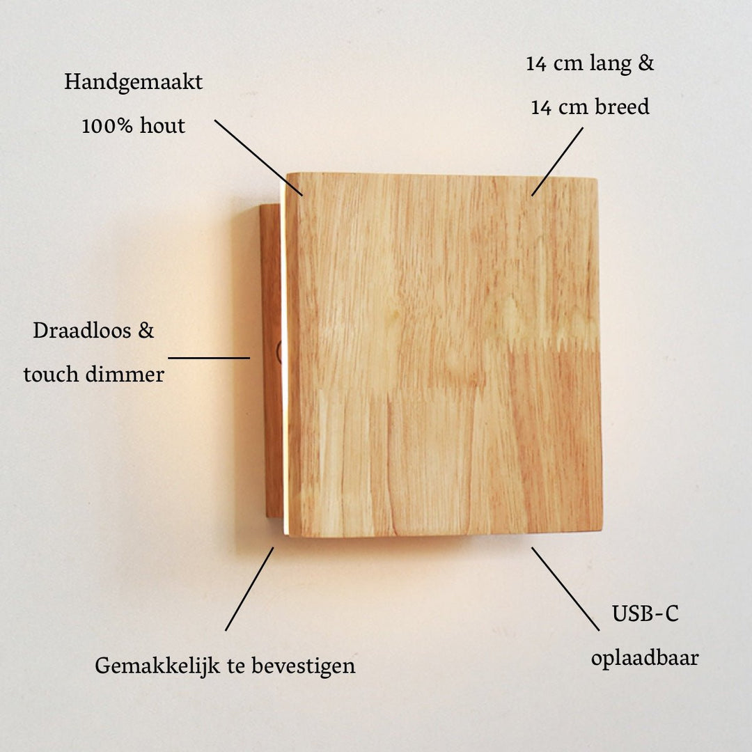 Applique murale sans fil Lane en bois brun clair et  Rechargeable, à intensité réglable et en bois naturel