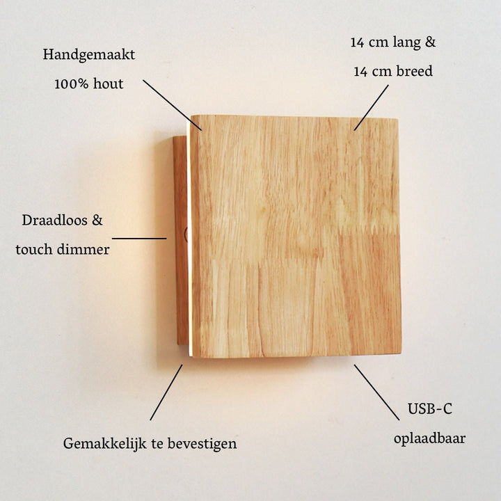 Applique murale sans fil Lane en bois brun clair et  Rechargeable, à intensité réglable et en bois naturel