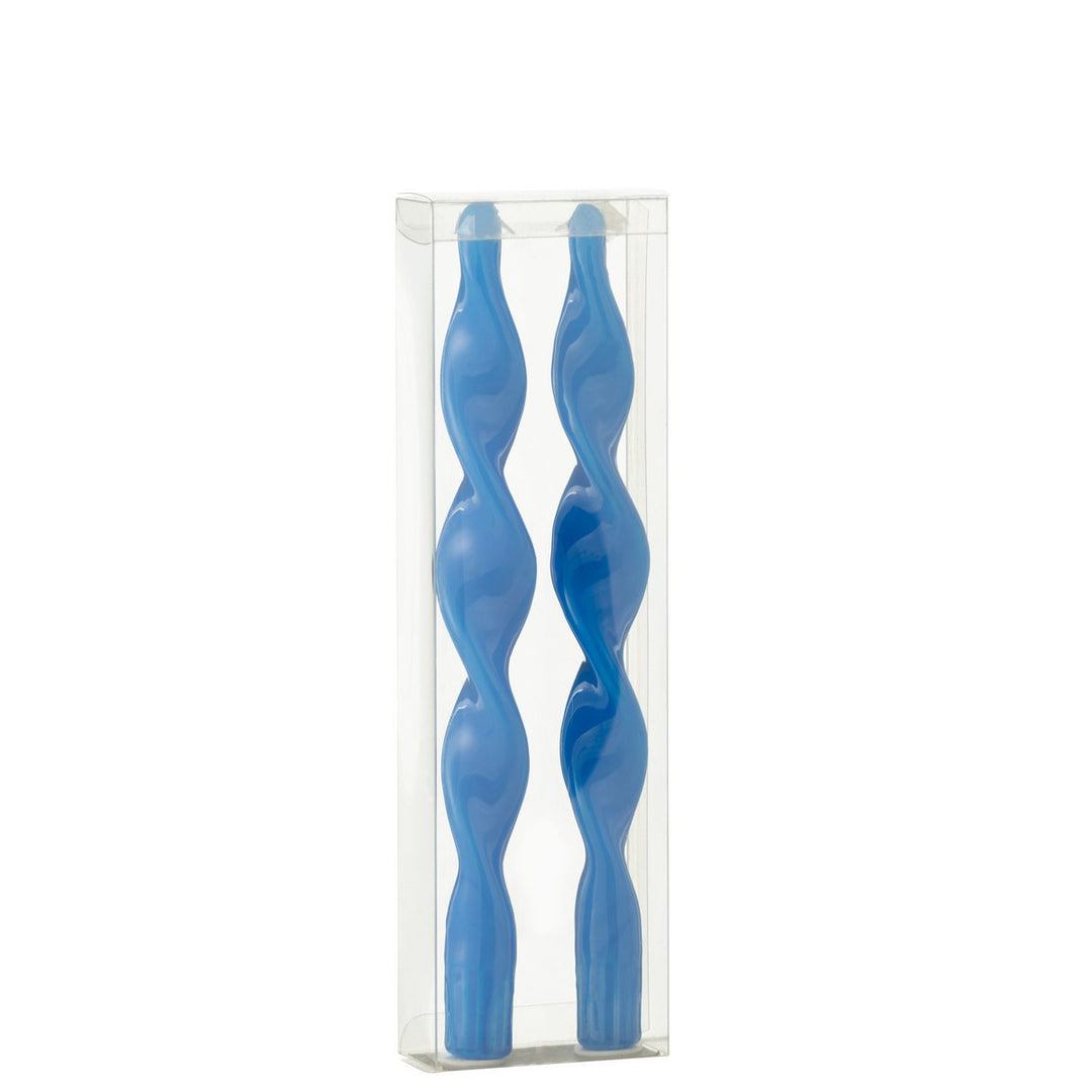 Boîte de 2 bougies torsadées bleues  35h