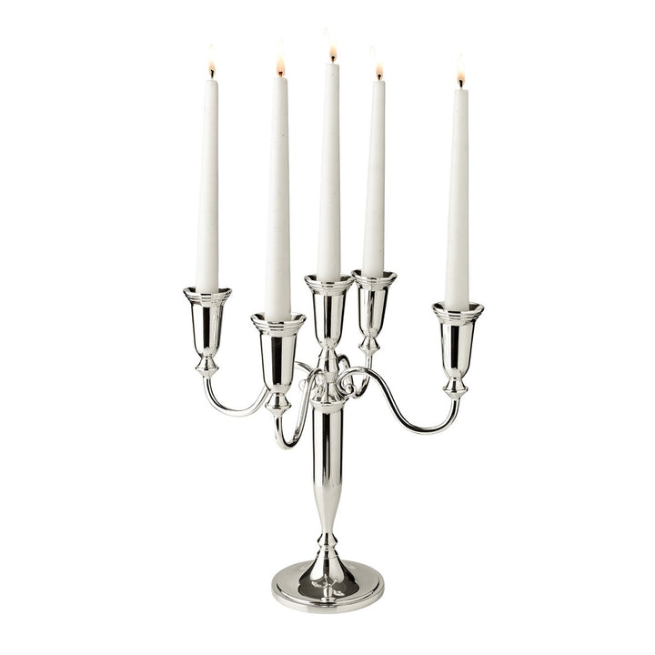 Bougeoir à 5 lampes, pour bougies coniques, argenté élégant, anti-ternissement, hauteur 31 cmfill