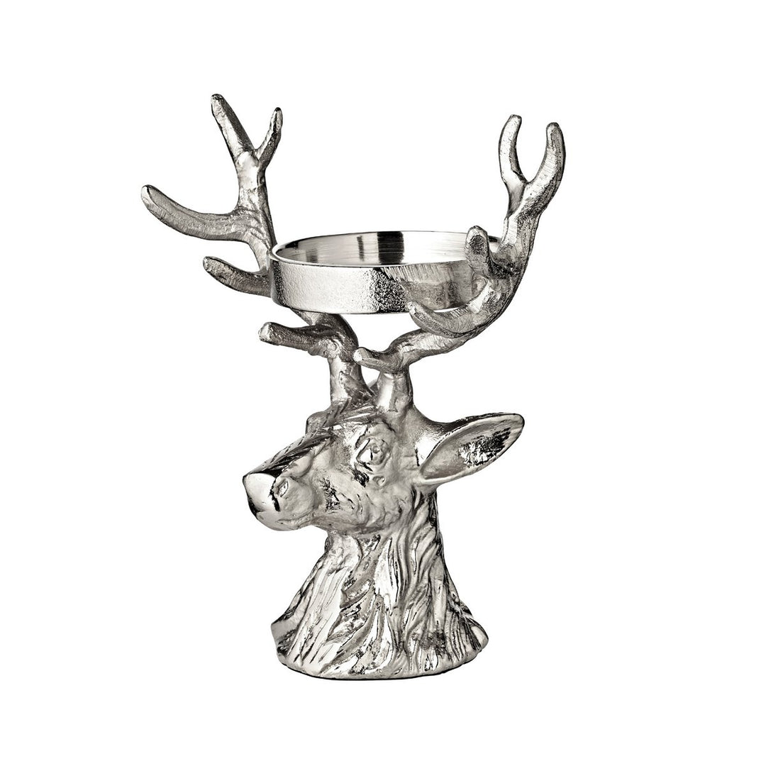 Bougeoir Cerf EDZARD – Aluminium nickelé, hauteur 20 