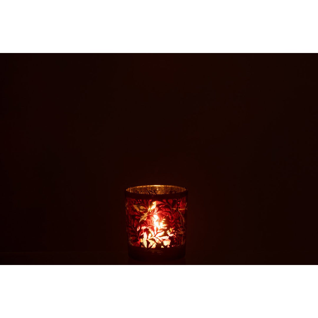 Bougeoir  feuilles Verre Rouge/Antique Or 