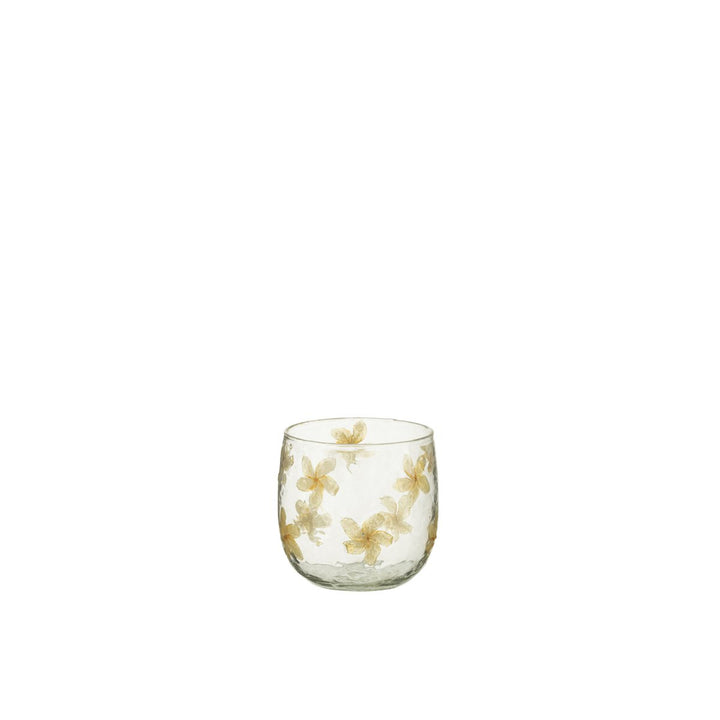 Bougeoir J-Line Fleurs - verre - jaune 