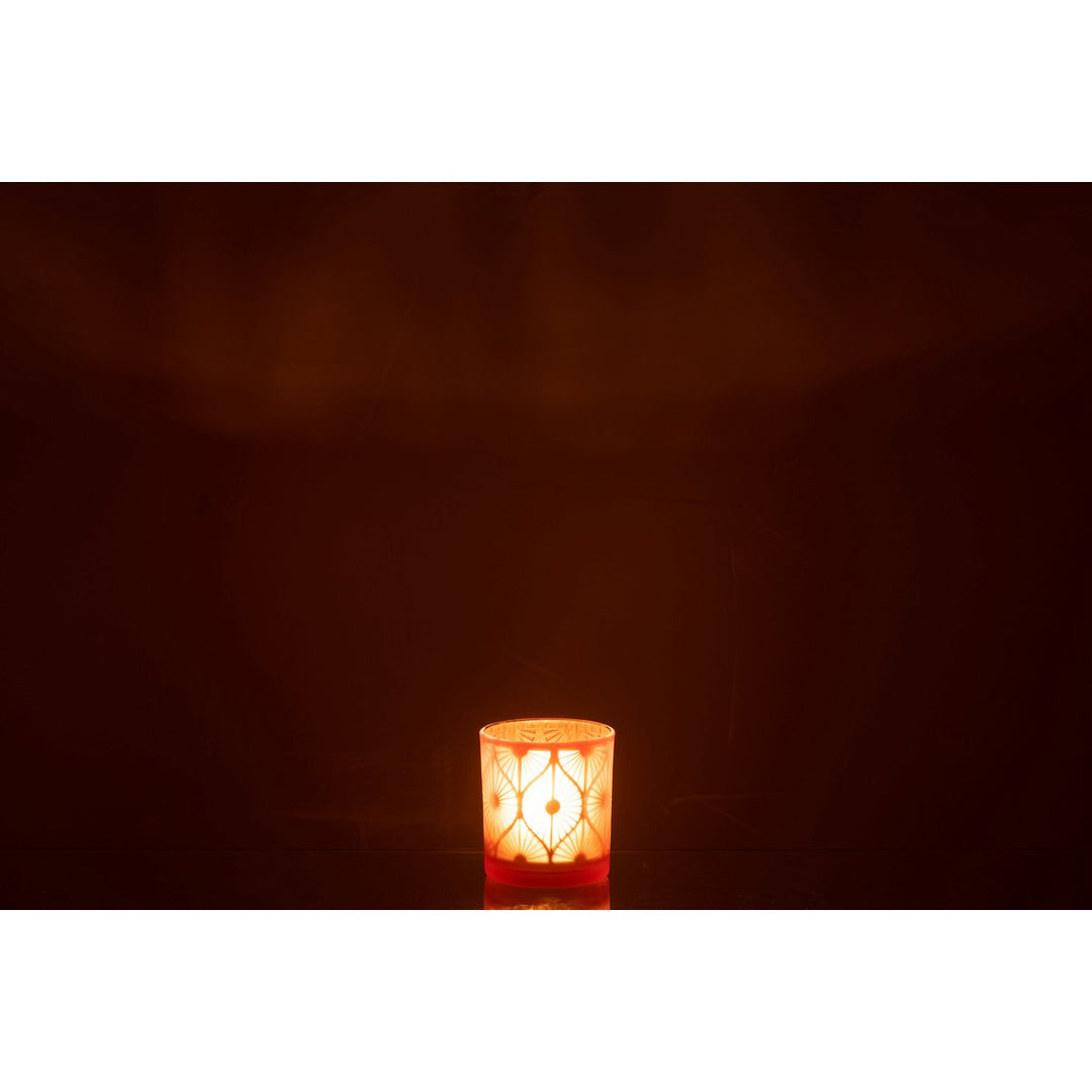 Bougeoir Losange Fleurs Verre Orange Petit