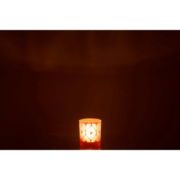 Bougeoir Losange Fleurs Verre Orange Petit