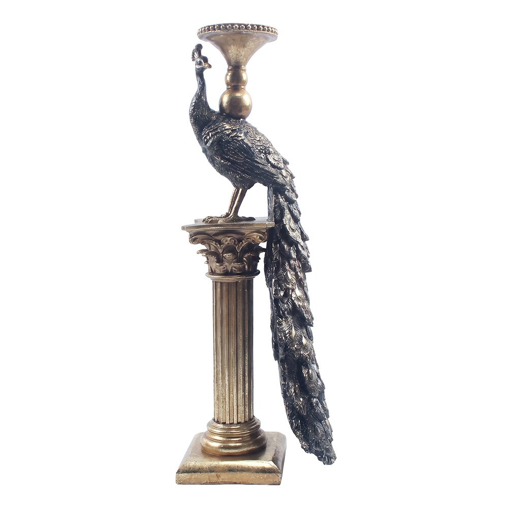 Bougeoir Paon Doré Majestueux Hauteur 55 cm