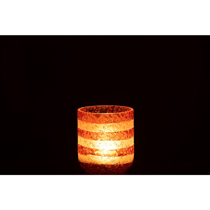 Bougeoir Rayés -Verre -Orange et Blanc