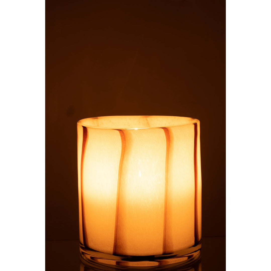Bougeoir Safari Verre Blanc/Marron 