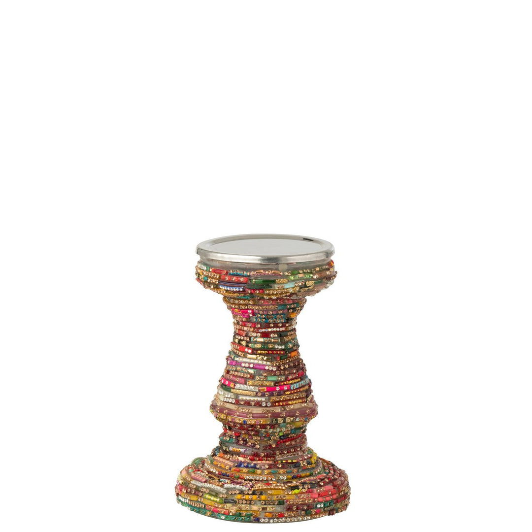 Bougeoir Verres Peints Multicolore et Doré