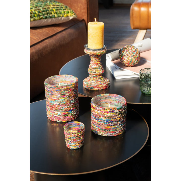 Bougeoir Verres Peints Multicolore et Doré fetes