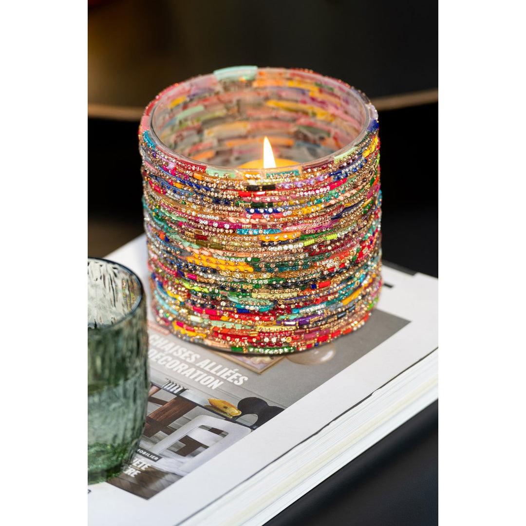 Bougeoir Verres Peints Multicolore et Doré magie