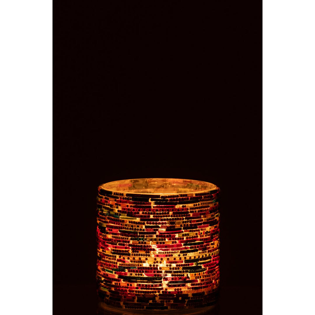 Bougeoir Verres Peints Multicolore et Doré magique
