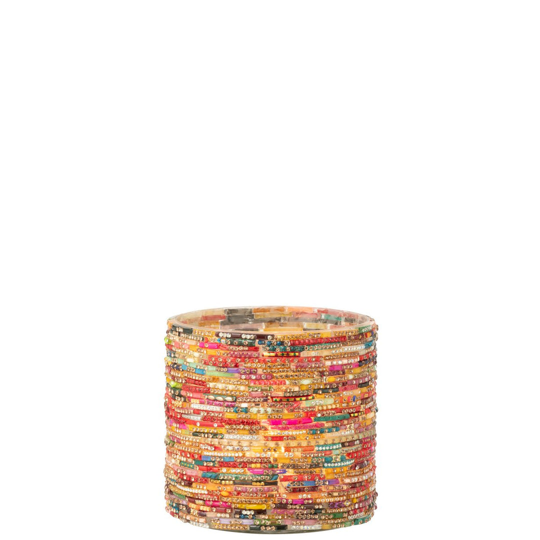 Bougeoir Verres Peints Multicolore et Doré or