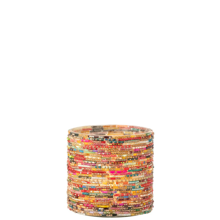 Bougeoir Verres Peints Multicolore et Doré or