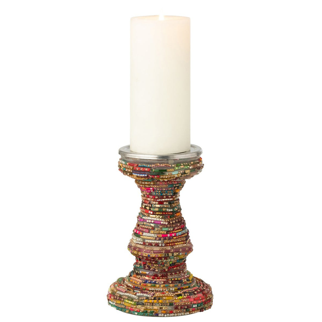 Bougeoir Verres Peints Multicolore et Doré pour bougie