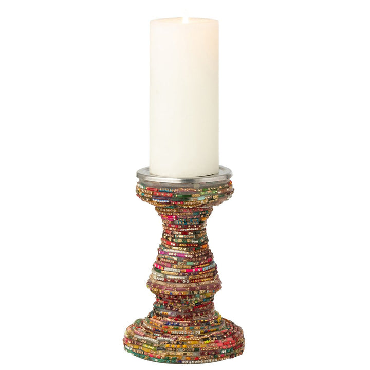 Bougeoir Verres Peints Multicolore et Doré pour bougie